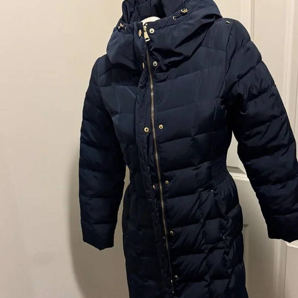 Cole Haan Dark Blue Hooded Down Puffer Jacket - Picture 11 of 15